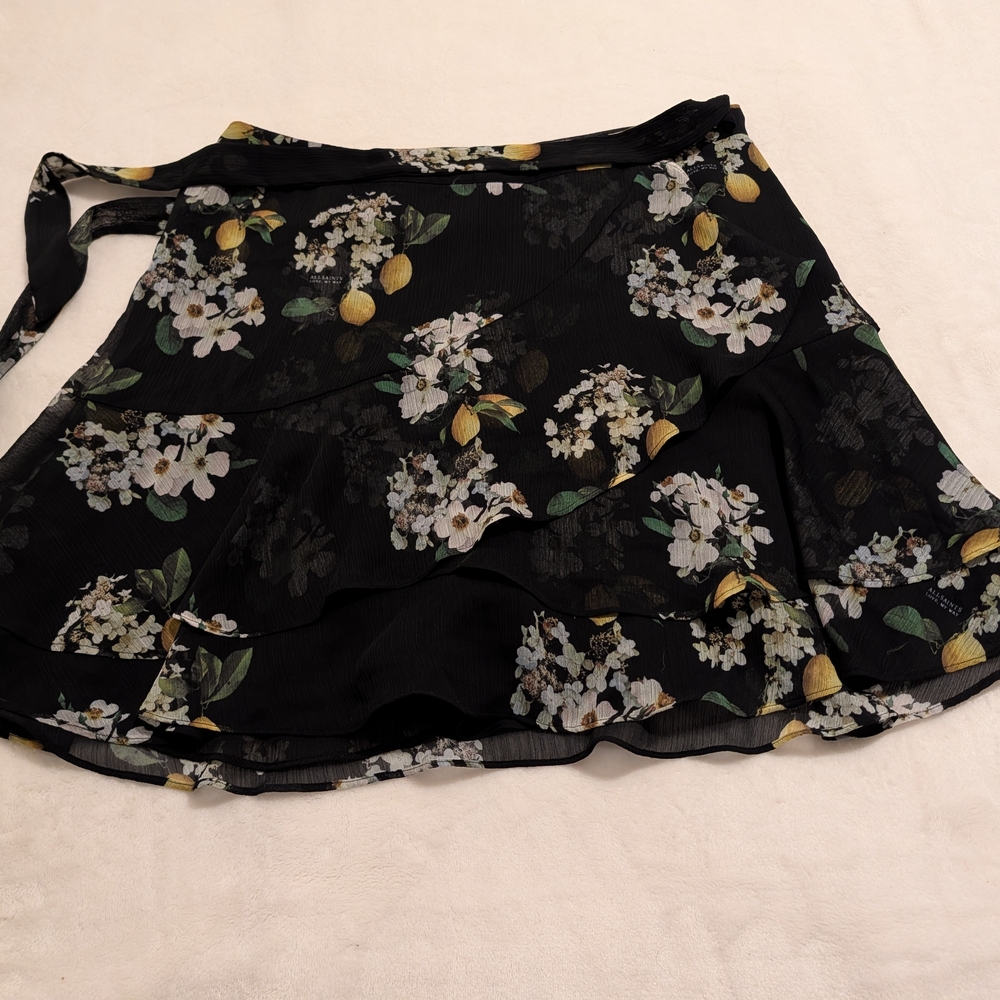 All Saints Black Floral Wrap Skort